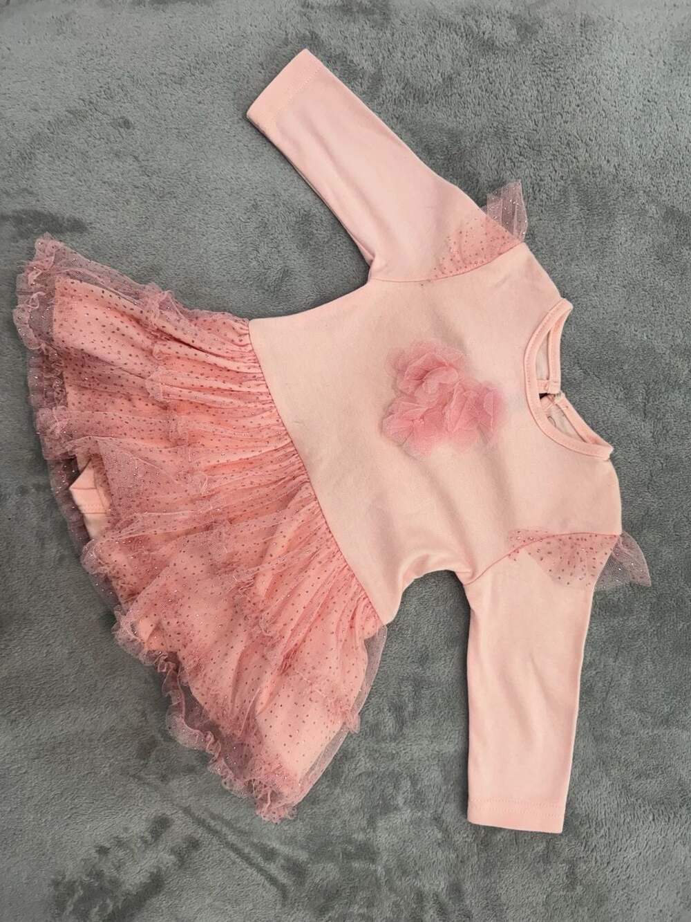 Rene Rofe Baby Pink Long Sleeve Tulle Tutu Dress Romper